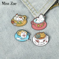 cup cat enamel pin custom cute cats coffee brooch bag clothes lapel pin kitten cafe badge animal jewelry gift for kids friends
