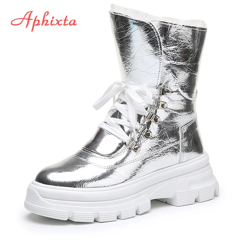 

Aphixta Winter Shoes Women Mid-calf Waterproof Snow Boots With Warm Plush Sequined cloth Footwear Platform Boots Woman
