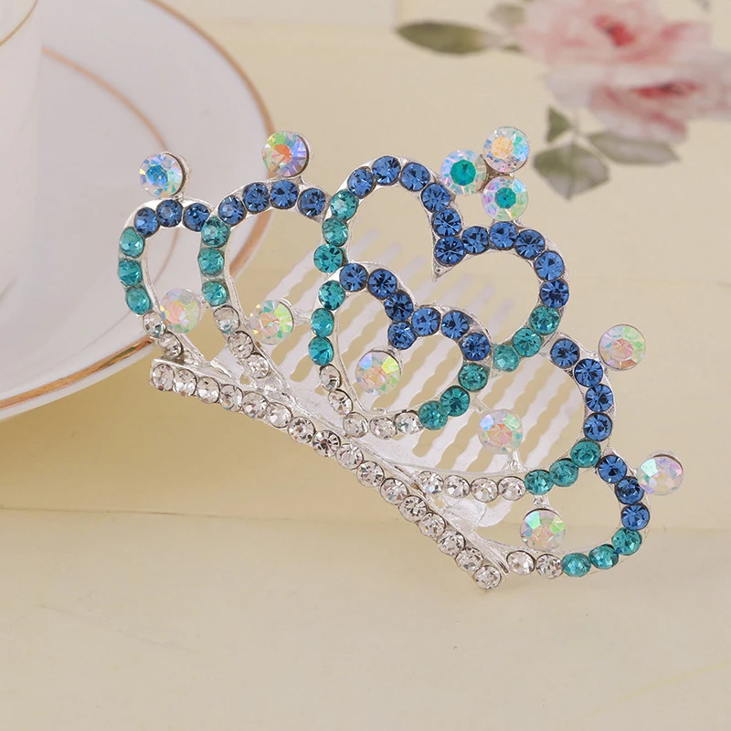 

Colorful Girls Princess Rhinestone Crown with Comb Classical Queen Shiny Hair Accessory for Costume Party Show SK88