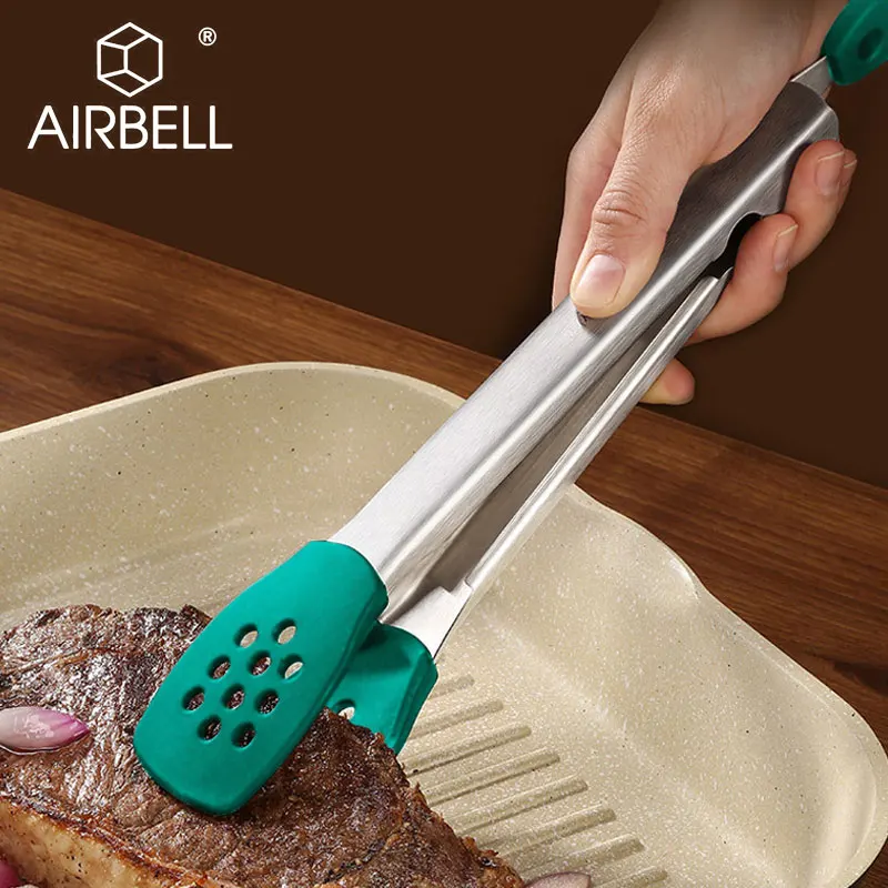 AIRBELL silicone kitchen tongs clip food gadgets accessories utensils bbq tools cooking tongue barbecue meat Clamp Salad Grill