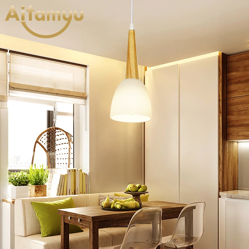 Деревянные подвесные светильники стеклянный абажур декоративная лампа для дома