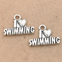 5pcs i love swimming charm pendant fit bracelet necklace tibetan silver plated jewelry diy making accessories 15x22mm