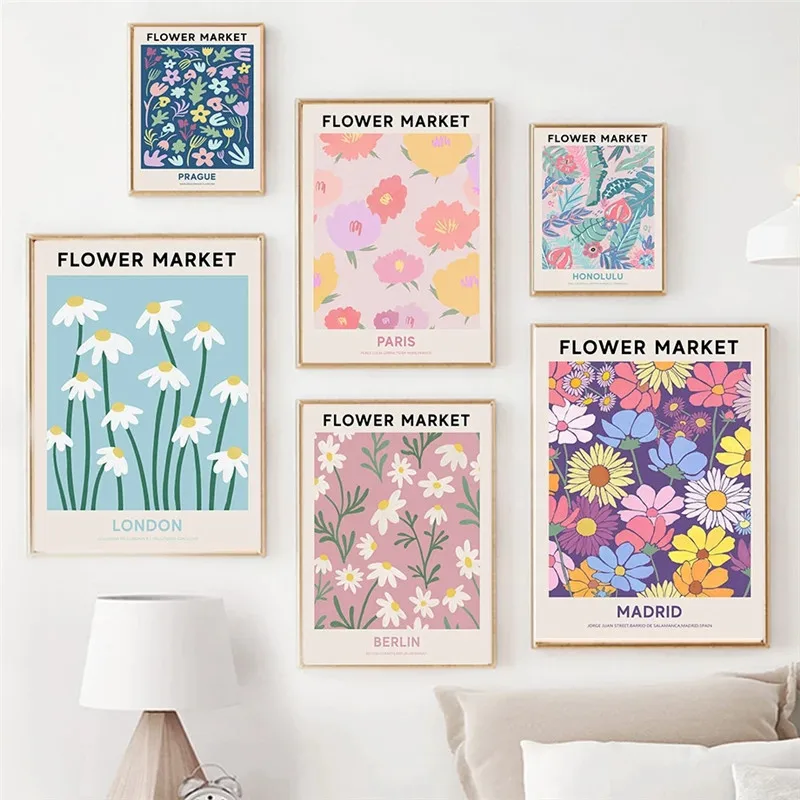 

Colorful Abstract Flower Market Botanical Nordic Posters Wall Art Canvas Painting Pictures for Living Room Decoration Home Decor