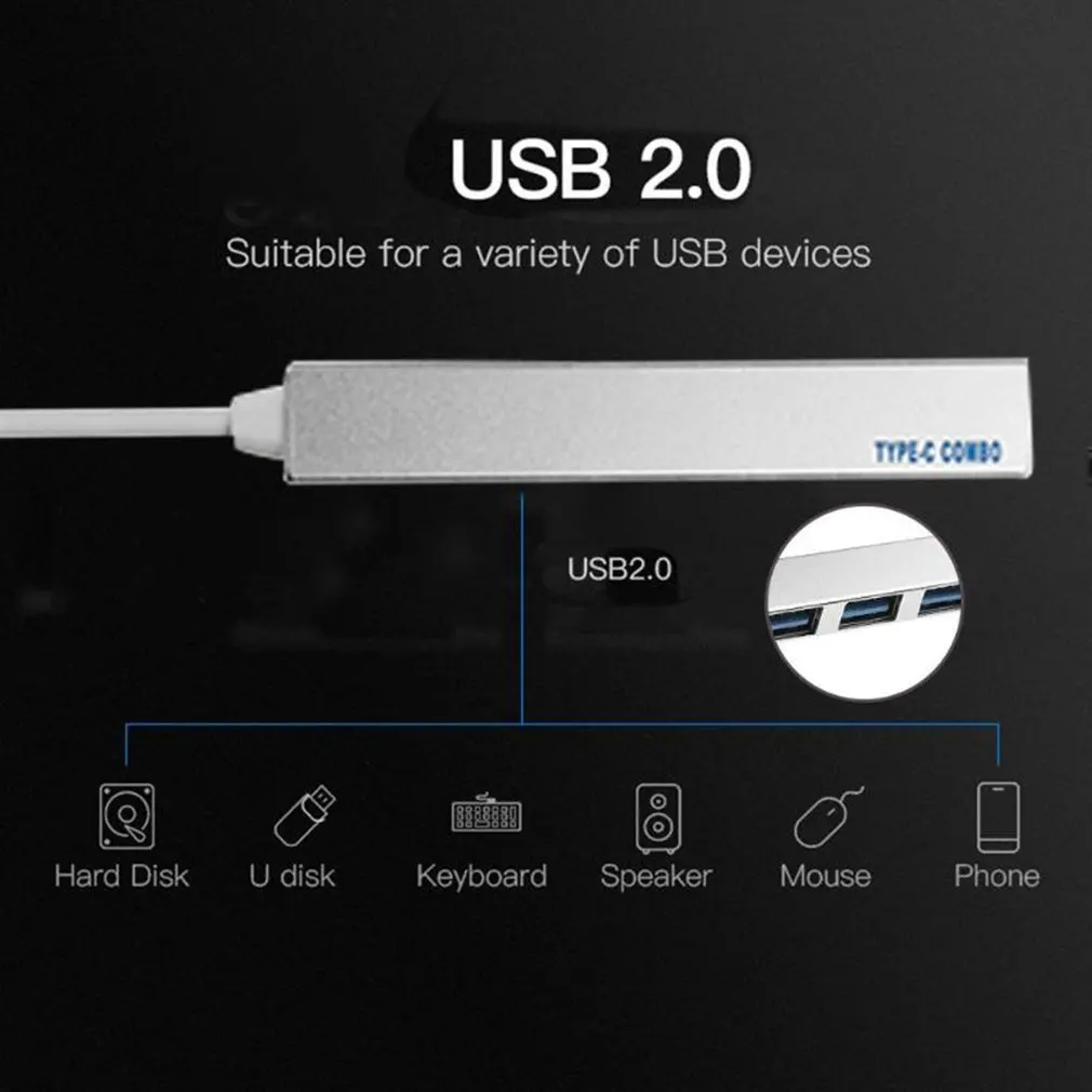 4 в 1 USB 3.0 Type C концентратор на 3 из магниевого сплава с TF ридером слотом порта для