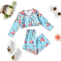 new europe and america 2pcs suit childrens clothes girls clothing set autumn flower coatpattern kids clothes girls clothes sets