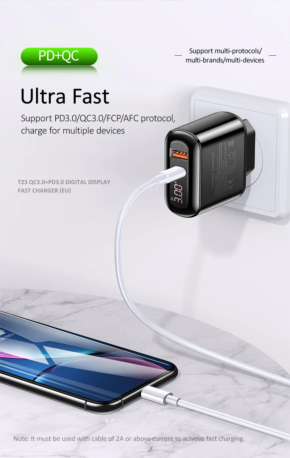USAMS Quick Charge 3,0 USB зарядное устройство светодиодный дисплей 18 Вт QC3.0 PD 3,0 быстрое зарядное устройство для iPhone iPad Pro двойные порты, для мобильных телефонов зарядное устройство