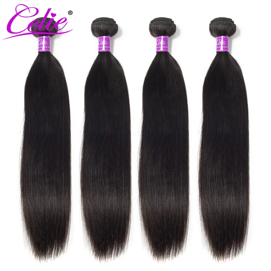 Celie пучки волос перуанские прямые волосы 4 пучка Remy человеческие для наращивания