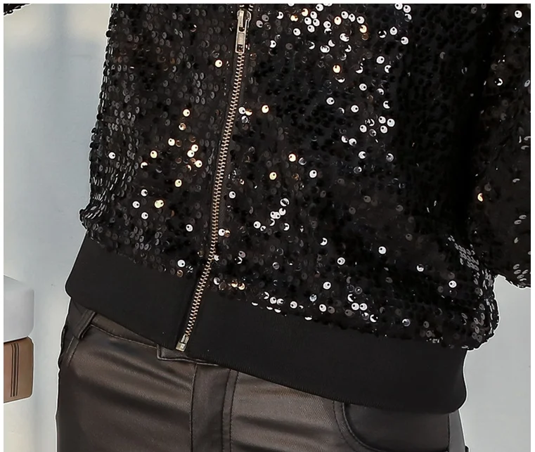 

M-6XL 2019 Spring Log Sleeves Sequin jackets Women Plus Size Clothes Woman Coat of Autumn Casual bomber jacket feminina