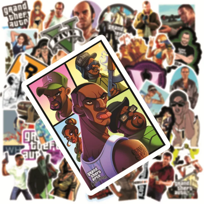 103050pcs grand theft auto adventure gta5 game stickers waterproof luggage guitar skateboard graffiti sticker decal kid toy free global shipping