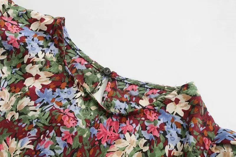 Fashion Women Prairie Chic Multicolor Floral Print Dress Long Sleeve O Neck A-line Mini Dress Autumn vestido OZZ9369　