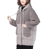 leiouna winter warm jacket loose coat harajuku patchwork lamb hair manteau femme hiver streetwear woman clothes