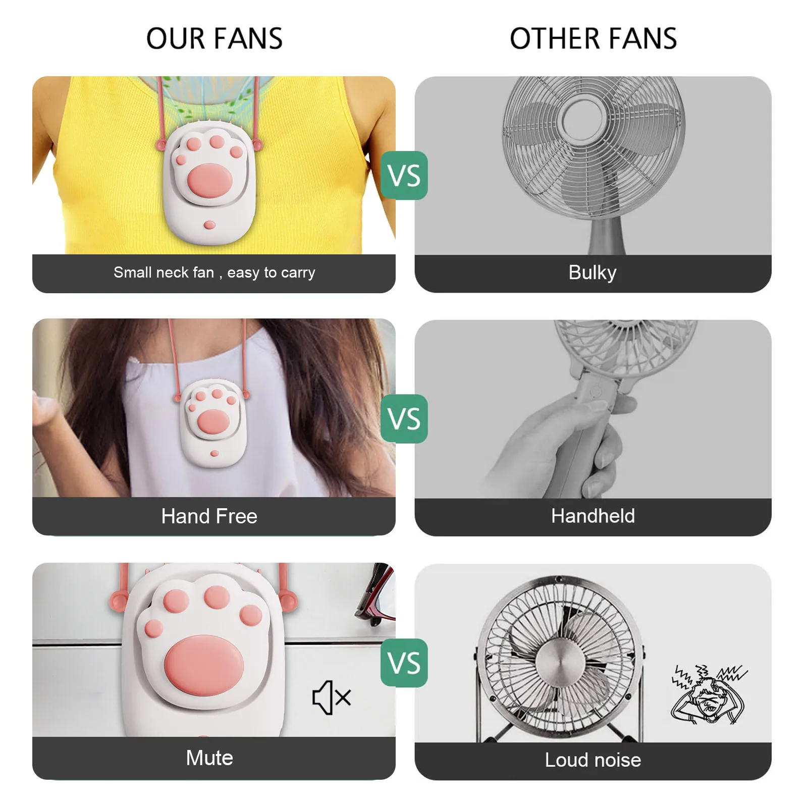 

Summer Cooler Cat Paw Cute Portable Mini Fan Handheld USB Chargeable Fans 3 Mode Office Outdoor Travel Energy Source