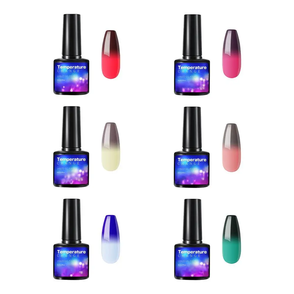 

Color Changing Gel Nail Polish Set 6Pcs Temperature Mood Color Change Gel Nail Polish Colors Collection LED Thermal Nail Art M