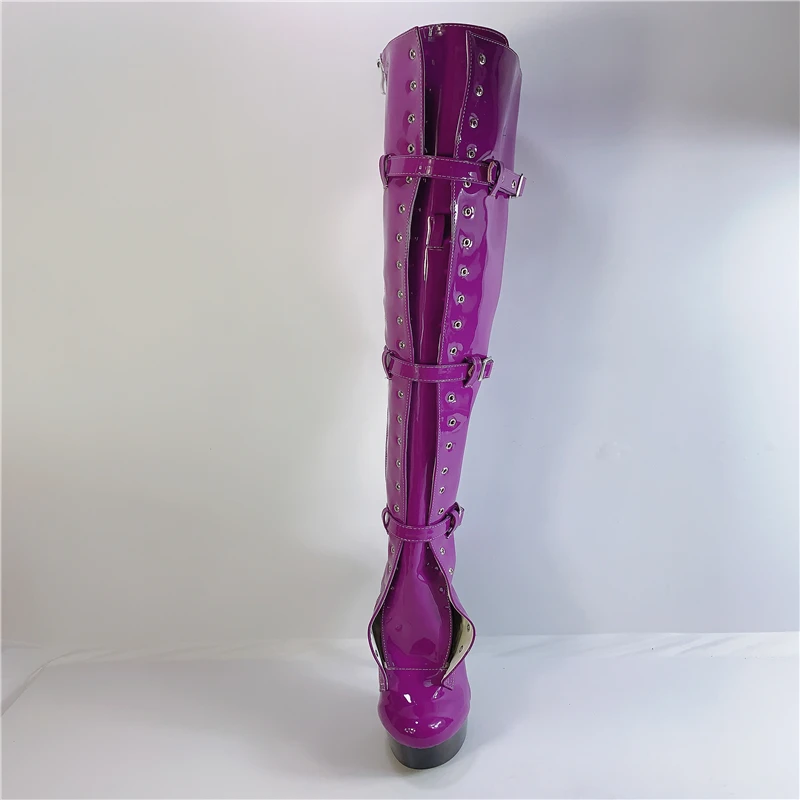 Обувь для выступлений фиолетового цвета на очень высоком каблуке 15 см с круглым