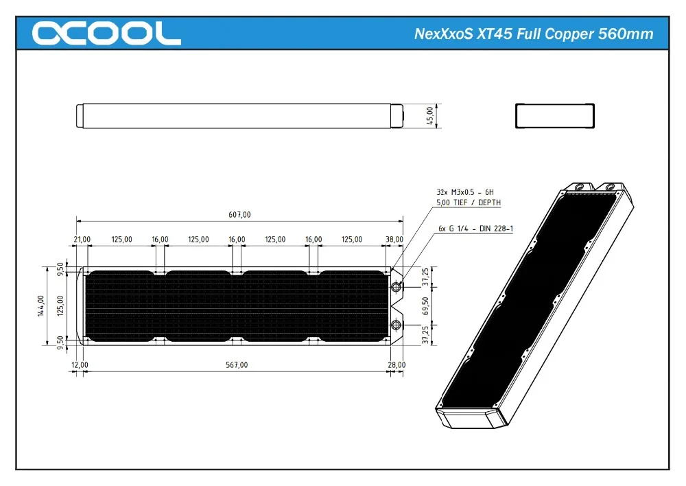 Alphacool XT45 медный радиатор 140 мм, 280 мм, 420 мм, 560 мм, 45 мм толстый радиатор водяного охлаждения компьютера cooler master для 14 см вентилятора