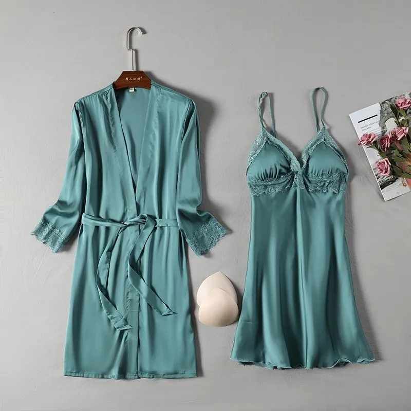 

Bride Bridesmaid Wedding Robe Lace Hollow Out Women Nightgown Sleepwear Sexy Patchwork Summer Knee-length Nightdress Suit