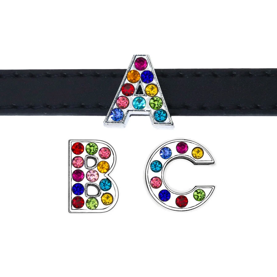 Красочная Хрустальная буква слайдер Радуга Стразы инициальный Алфавит для 8 мм
