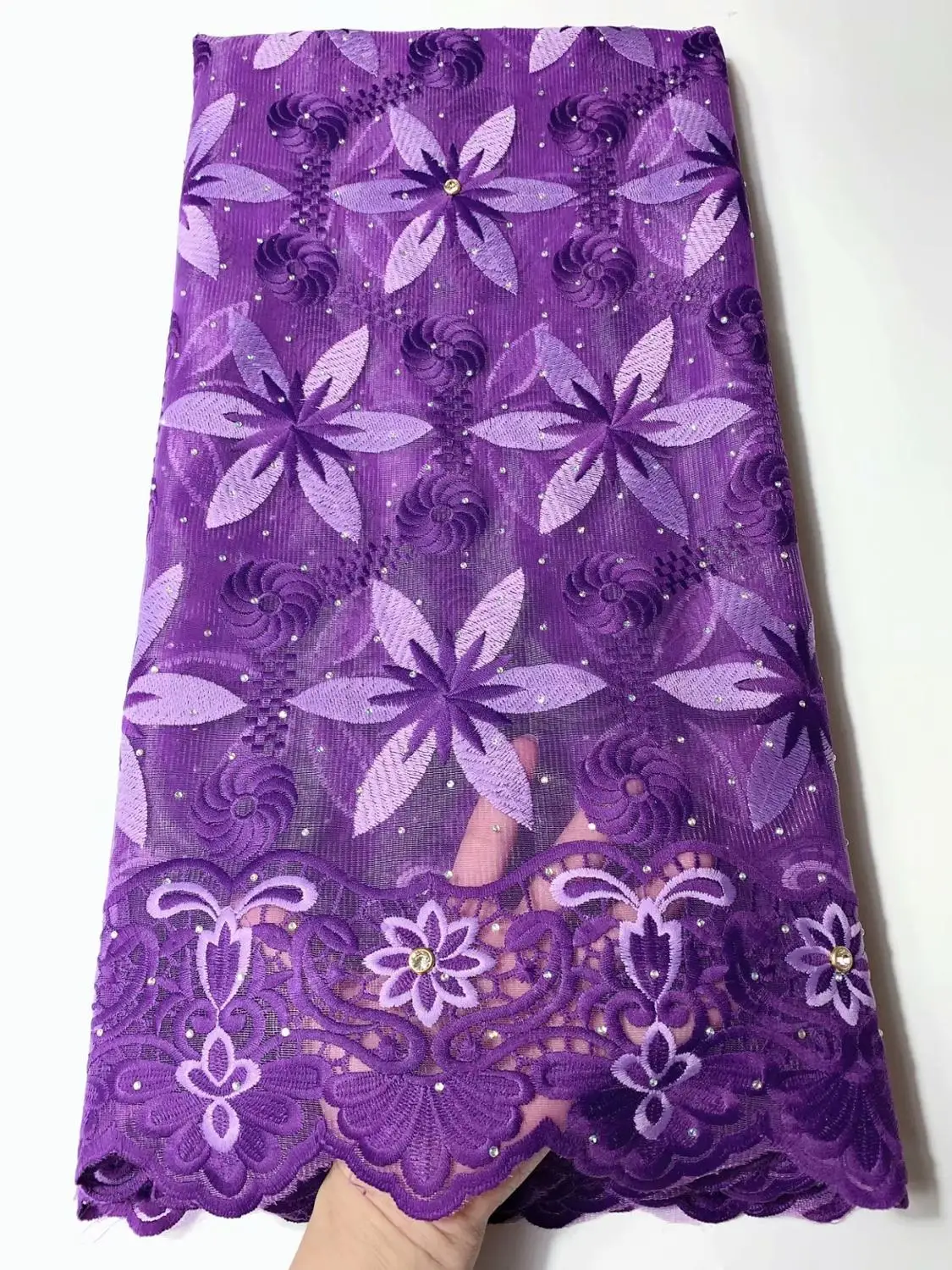 Хлопок нигерийское швейцарское кружево сухое Высокое качество фиолетовая