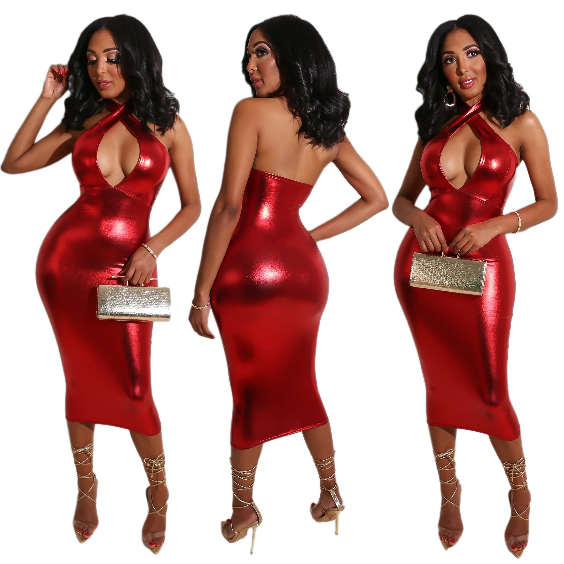 

Sexy Dresses Party Night Club Dress 2021 Summer Sleeveless Backless Hollow Red Color Sexy Clubwear Maxi Dress