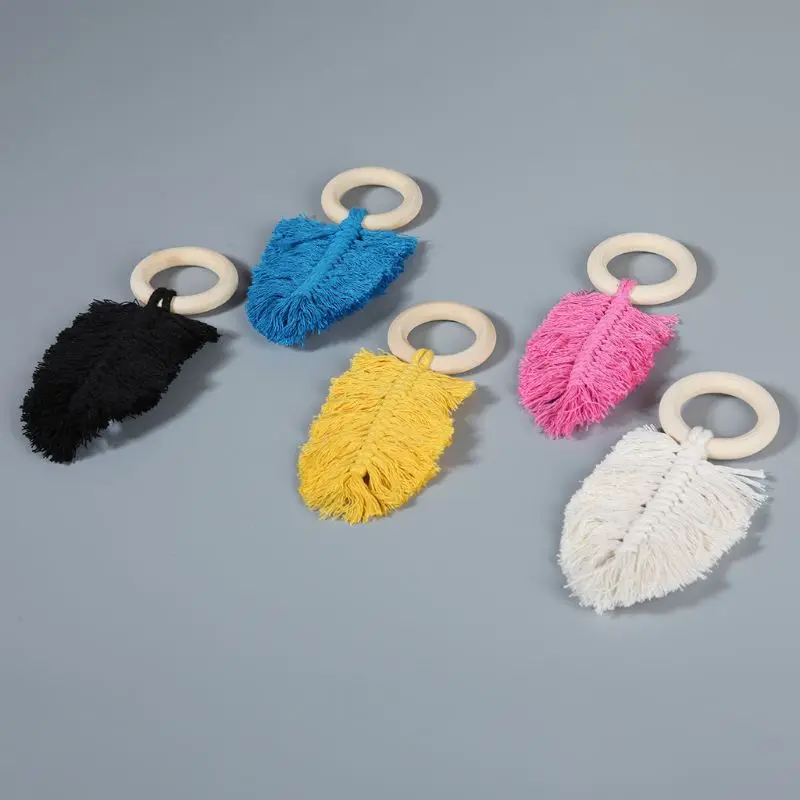 

Baby Teether Crochet Wood Ring Rattle Infant Sensory Teething Toy Room Decoration DIY Crafts