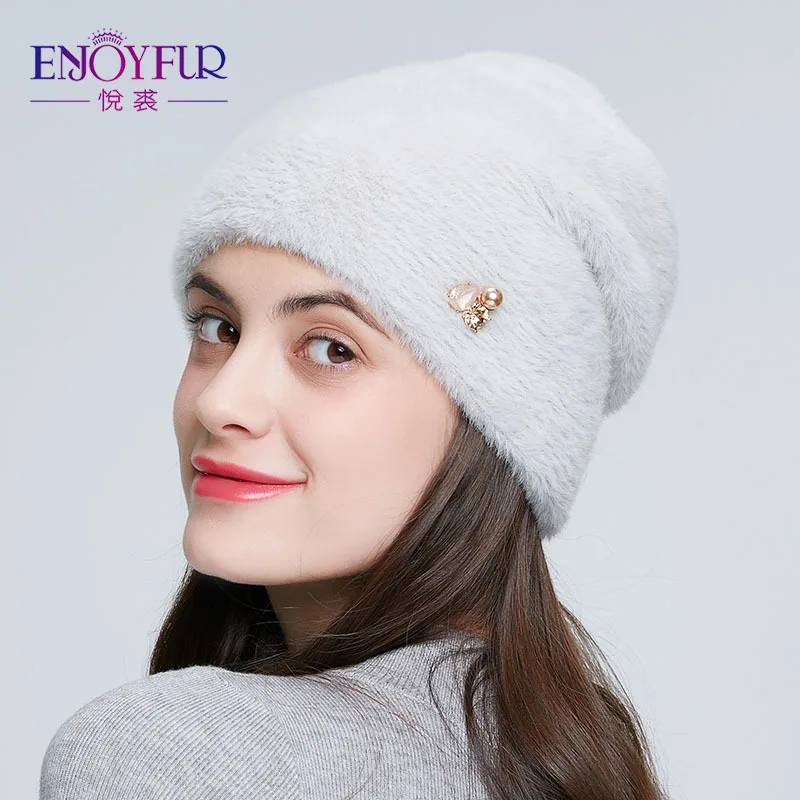 Вязаная Шерстяная Шапка стразы из искусственной норки женская модная дикая