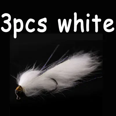 white 3pcs 3 шт. зеленый черный, белый цвет конус Медь шарик голова бас Щука Стример Летать форель мух для рыбалки рыболовные приманки 1/0 Абердин рыболовный крючок - Цвет: white 3pcs