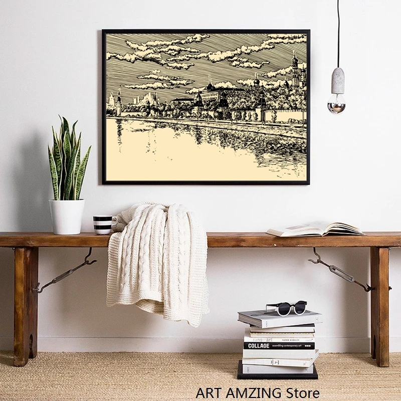 Картина на холсте с изображением Москвы России Кремля высотных зданий СССР