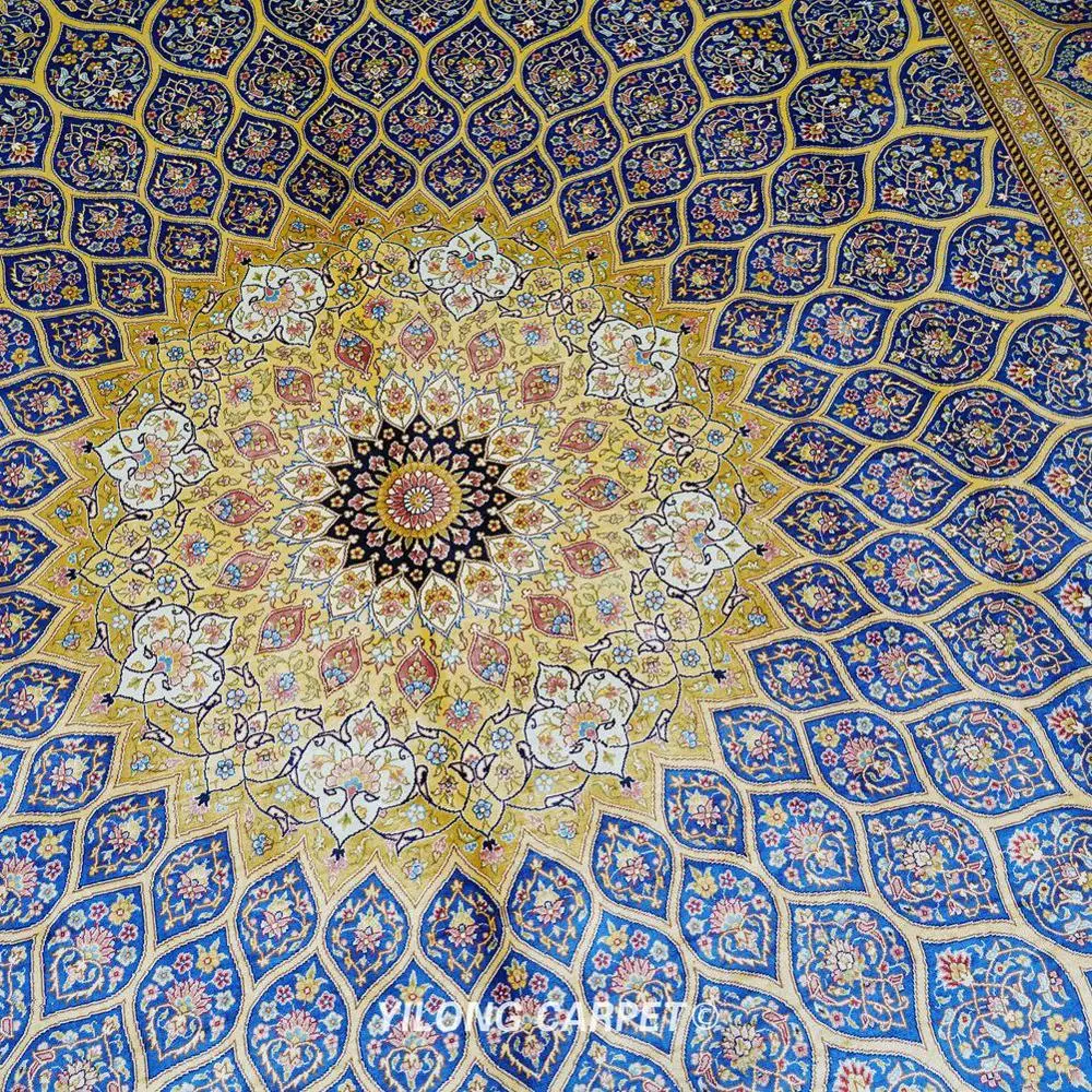 Beste Yilong 8 'X 10' Handgemaakte Qum Zijde Tapijt Medaillon Floral Blue Hand Geknoopt Thuis Tapijt (TJ161A)