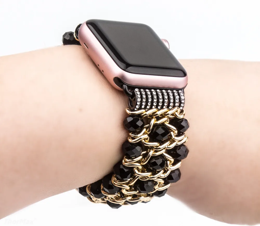 for Apple Watch 5 40MM 44MM Handmade Pomegranate Shape Agate Beads Elastic Band Watch Bracelet For iwatch Series 4/3/2 38mm 42mm