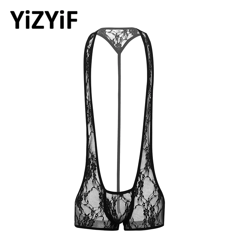 Для мужчин купальник боди Прозрачная Кружевная спина борцовка Передняя дуга