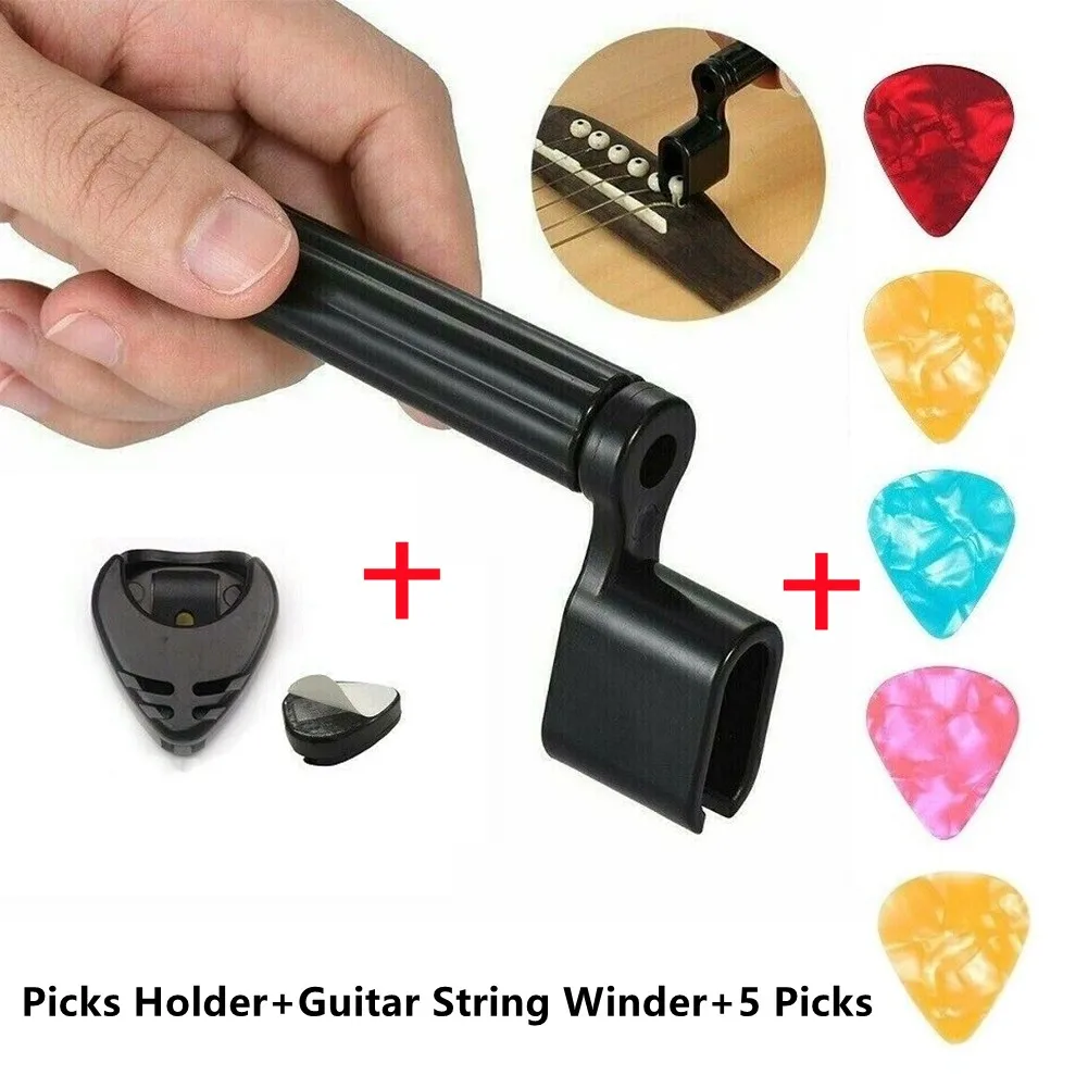 

Guitar String Winder Bridge Pin Puller Remover With Plectrum Holder 5 Picks Set For Acoustic Bass Guitar Luthier Repair Tools