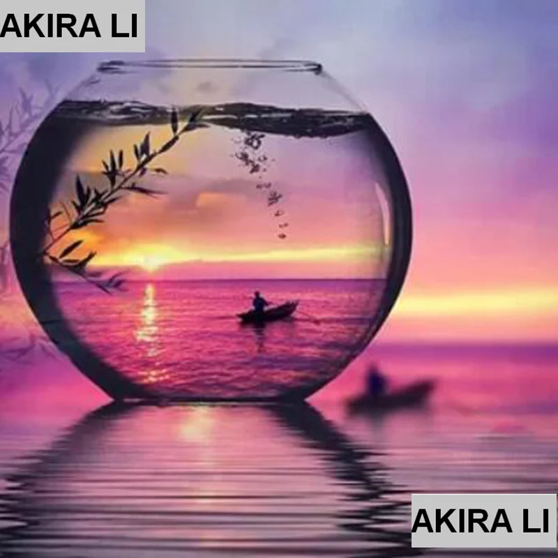 5D алмазная живопись Полная площадь/круглый закат пейзаж вышивка крестиком стразы бутылка украшение для