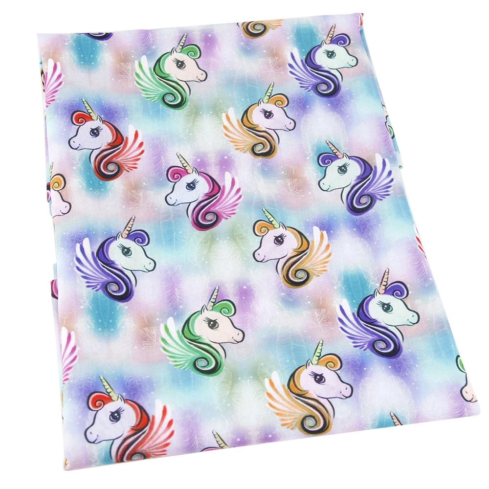 Саржевая ткань из полиэстера и хлопка Размер 20 х33 см с принтом единорога рая для