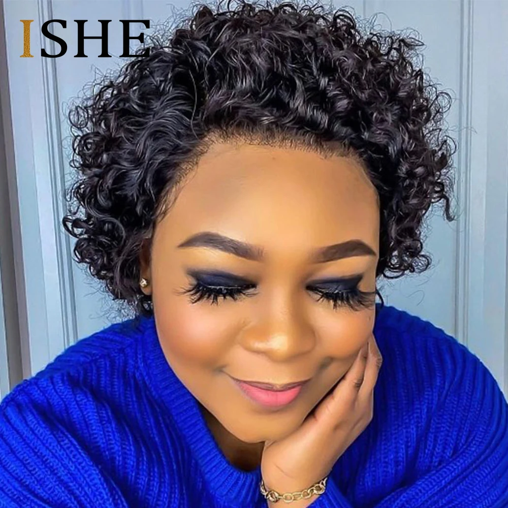 Парик блонд с короткой стрижкой Пикси Т-образные человеческие волосы на шнурке