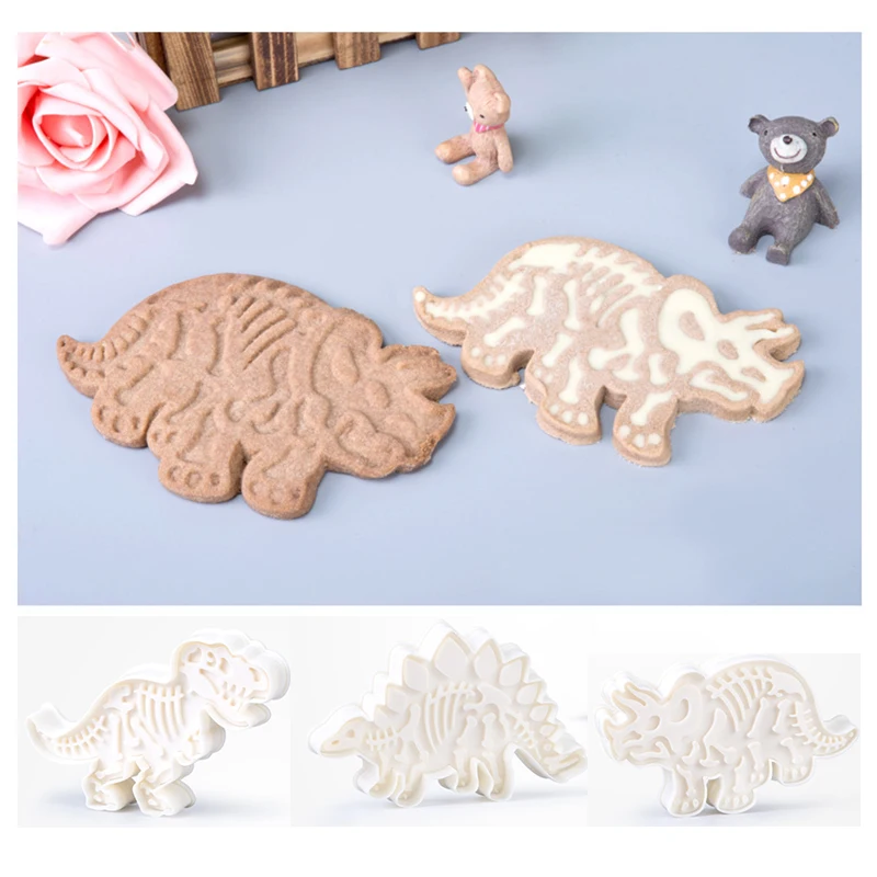 

3D Dinosaur Cookies Cutter Mold Dinosaur Biscuit Embossing Mould Sugarcraft Dessert Baking Silicone Mold for Sop Cake Decor Tool