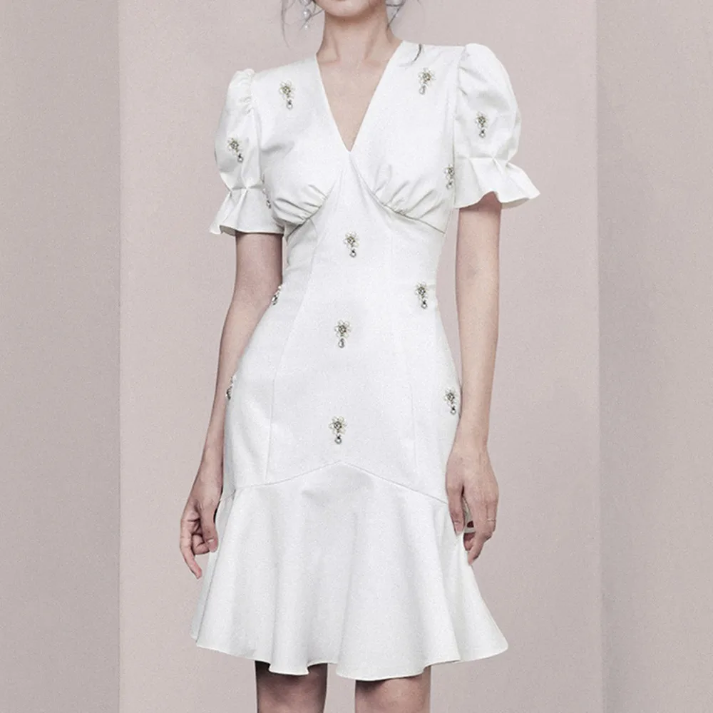 Винтажное летнее платье с бриллиантами женское сексуальное v образным вырезом и