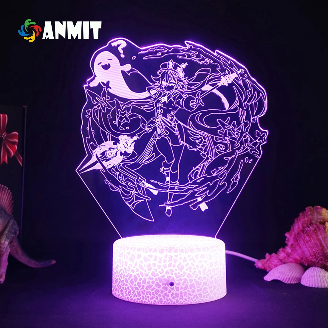 Игра Genshin ударная фигурка Hutao 3d светодиодный ночсветильник лампа Акриловая