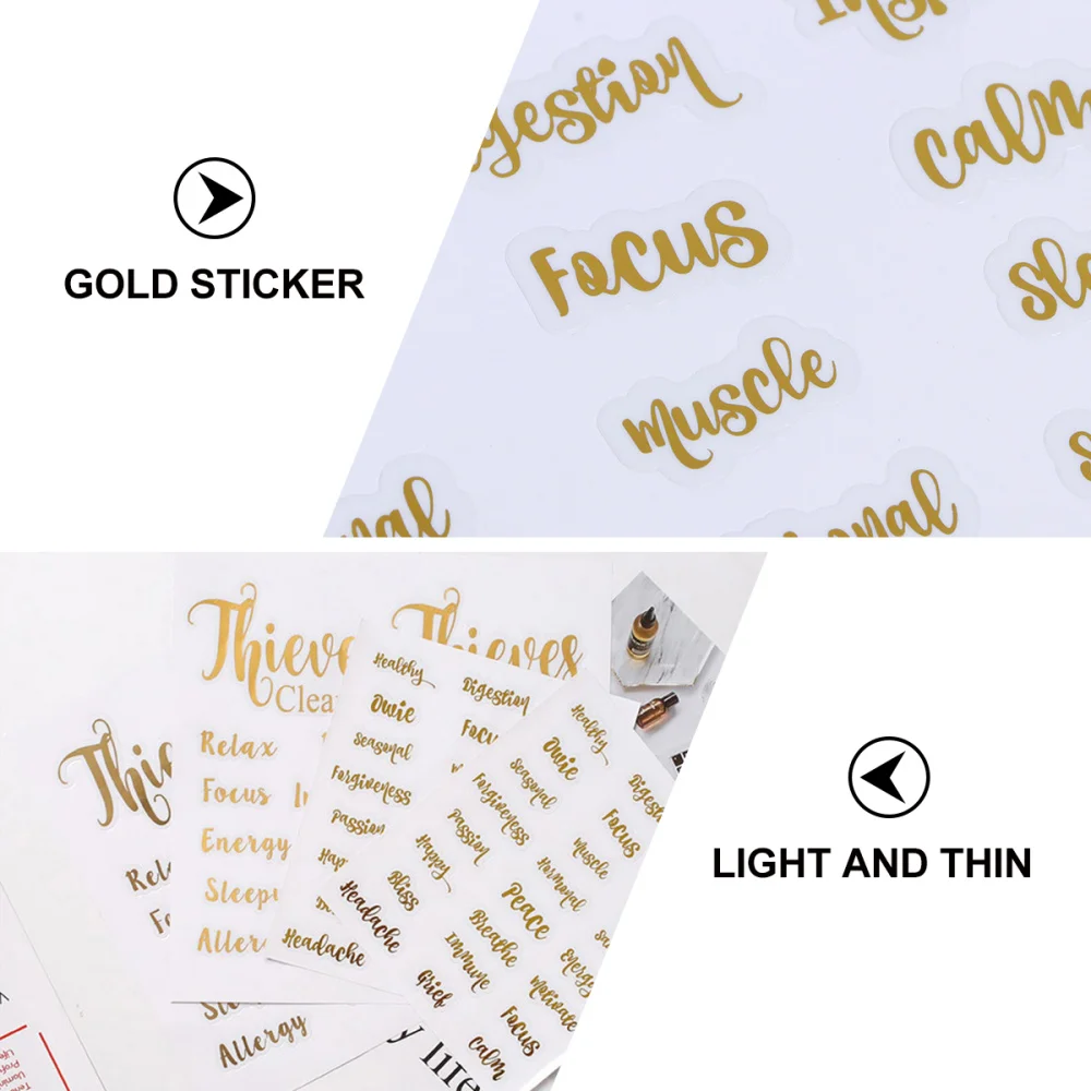 5 Sheets Gold Letters Label Stickers PVC Waterproof Creative Tags Essential Oil Bottle Self-Adhesive Decals | Красота и здоровье