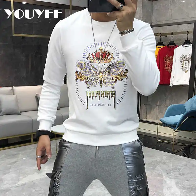 

Мужской пуловер с длинным рукавом, круглым вырезом и принтом