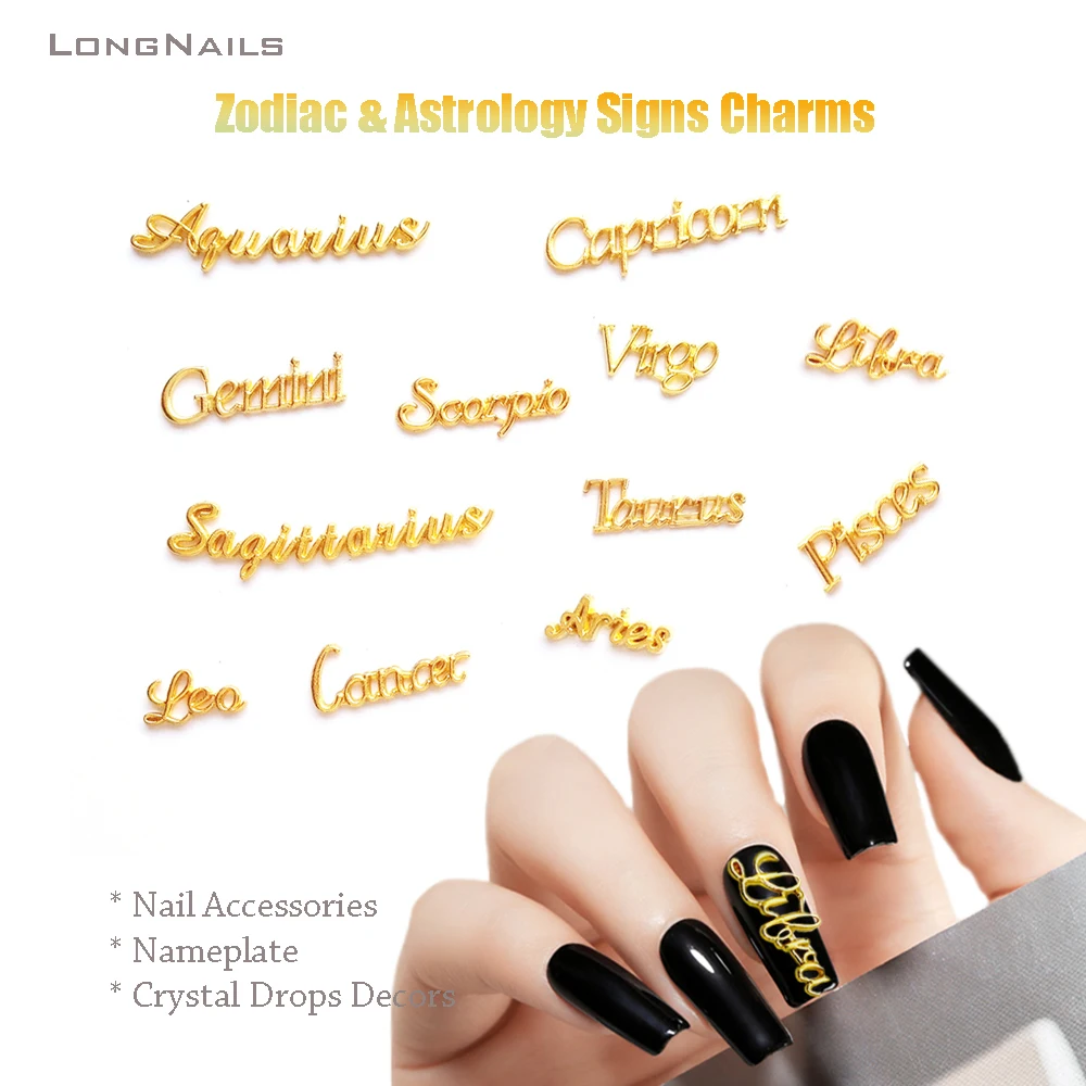 

12Signs Zodiac EN Words Charms 7-10mm Libra Astrology Crystal Drops AlloY Star Sign DIY Craft Kirsite Nail Art Decorcharms 3DJS6