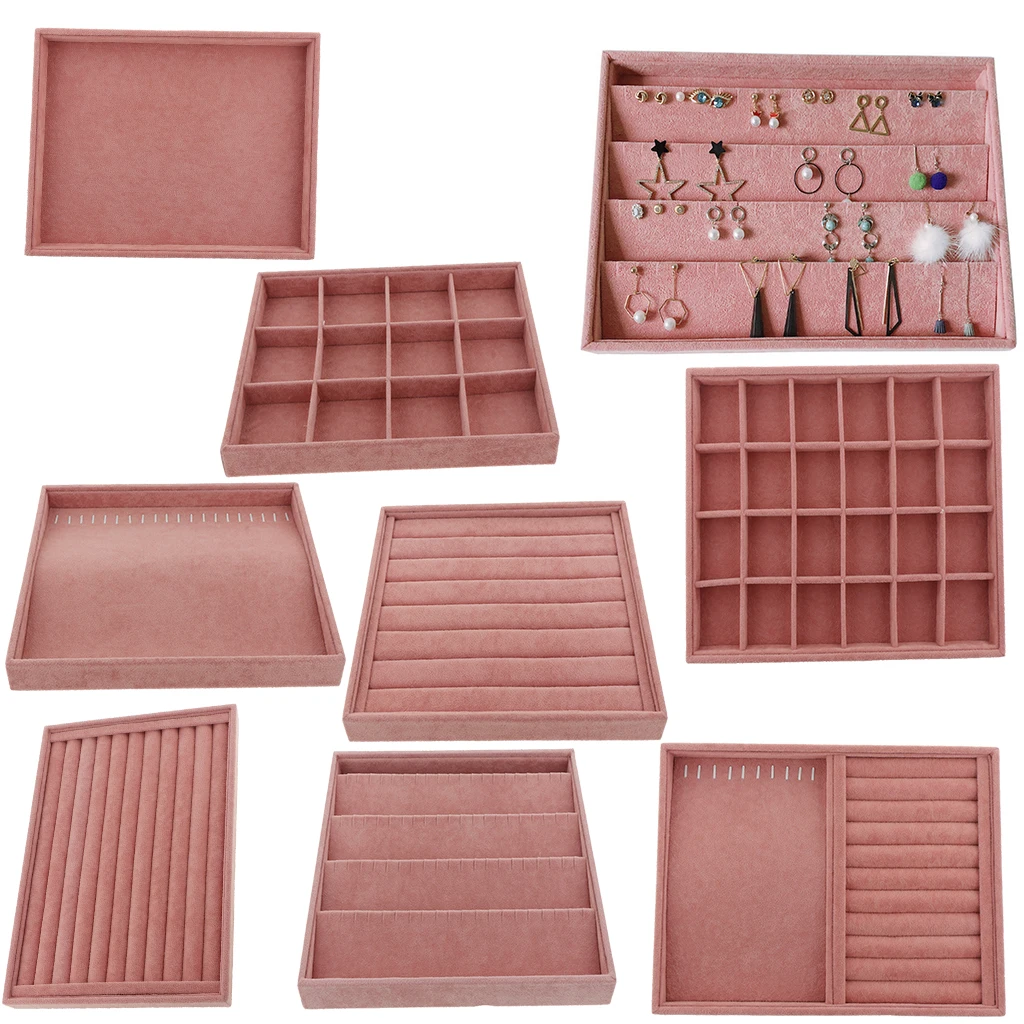 

Pink Velvet Stackable Jewelry Tray Showcase Necklace Studs Display Organizer