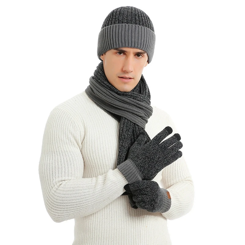 

3 Pcs/set Unisex New Double-sided Color Matching Scarf Autumn Winter Fashion Men Women Simple Thickening Hat Gloves Set