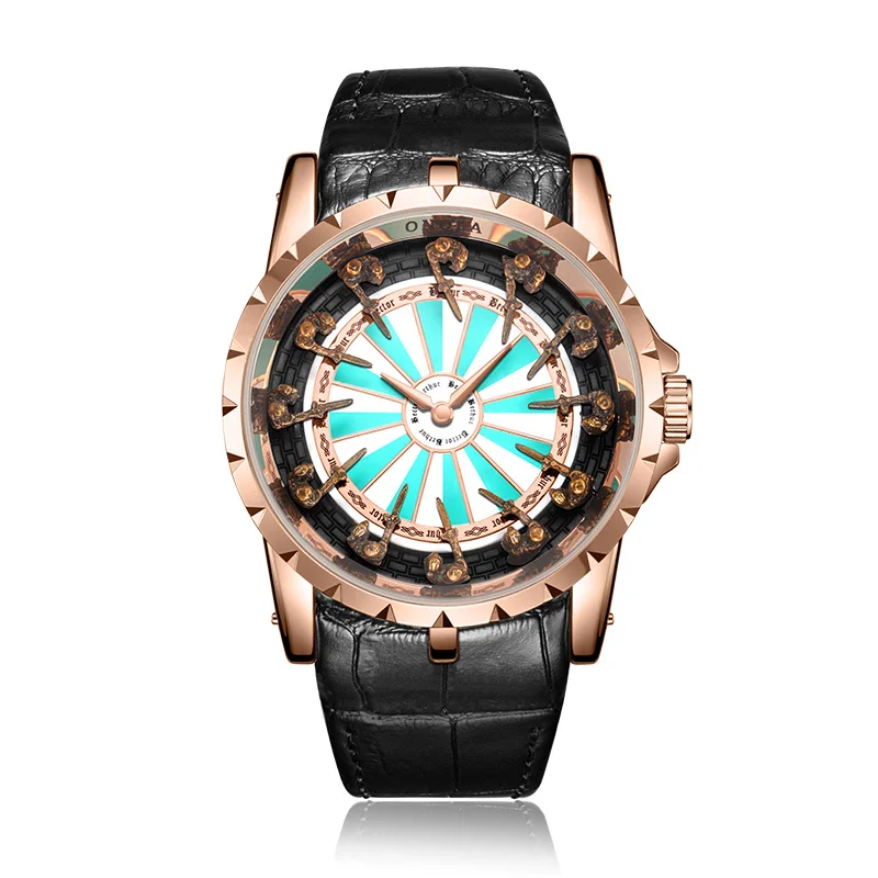 ON3809rose green Бренд ONOLA, Уникальные кварцевые часы, мужские,, роскошные, розовое золото, кожа, наручные часы, модные, повседневные, водонепроницаемые, винтажные, Relogio Masculino - Цвет: ON3809rose green