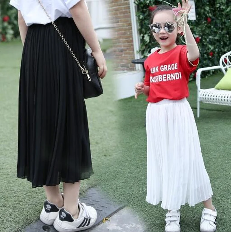 Kids Chiffon Skirt for Girls Spring Summer Children Pleated Long Skirts Pure Color Teenage Girls Clothes 4 5 6 8 10 12 Years