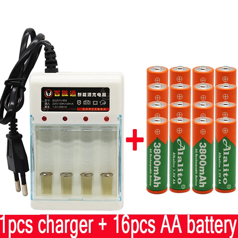 Синий Бренд AA перезаряжаемая батарея 3800mah 1,5 V Новая Щелочная перезаряжаемая батарея для led светильник игрушка mp3 с зарядным устройством - Цвет: Синий