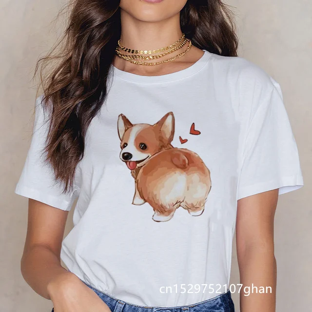 

Graphic Cute Cartoon Pink Tshirt Kawaii Corgi Print T Shirt Women Harajuku 90s Ullzang Fashion T-shirt Korean Top Tees Female