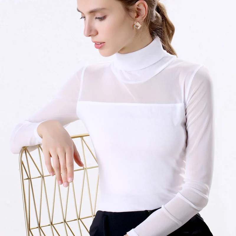 Модная водолазка пуловер футболки тонкое нижнее белье размера плюс одноцветная