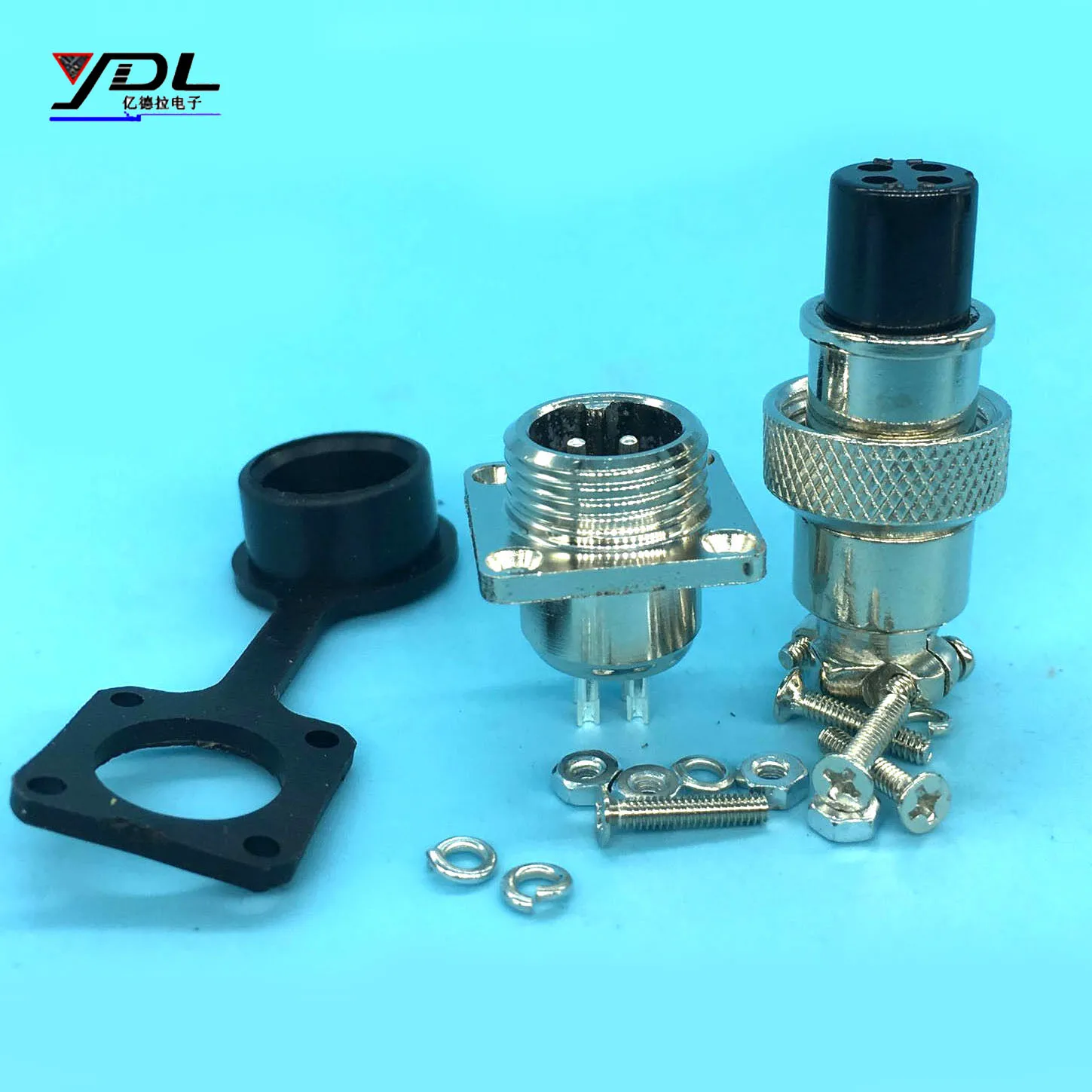 2 Sets GX12 4 Pin Aviation Socket Plug Male Female 12mm Square Panel Cable Connector With Dust Cover Cap Screw