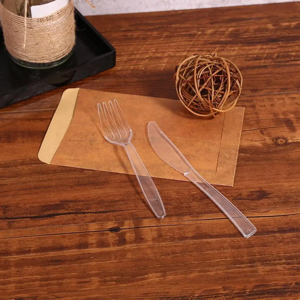 Knife and fork Одноразовые наборы ножей, вилок, ложек, прозрачные пластиковые ложки, столовые приборы, посуда для свадебной вечеринки, рождественские украшения, Прямая поставка - Цвет: Knife and fork