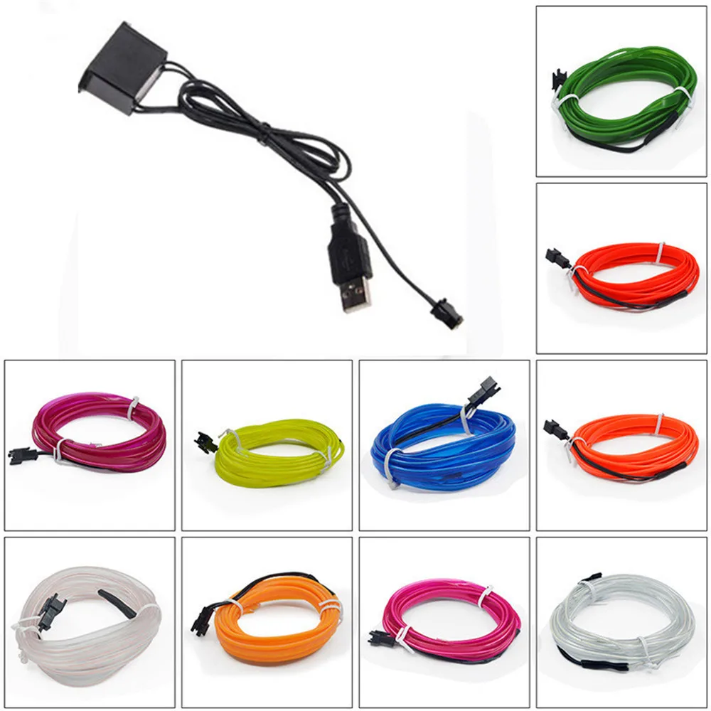 Wire and 5V USB EL провода Автомобильные светодиодные полосы светильник для неоновый вечерние украшения светильник велосипеда танцевальный светильник 12 Вт водостойкый led USB полосы лампы внутреннего гибкий - Испускаемый цвет: Wire and 5V USB